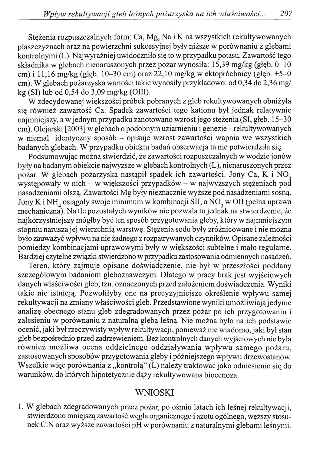 Wpływ rekultywacji gleb leśnych pożarzyska na ich w łaściw ości.