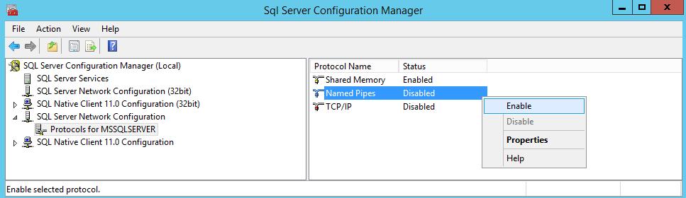 5. Konfiguracja protokołów wykorzystywanych w Microsoft SQL Server W programie Sql Server Configuration Manager po lewej stronie należy rozwinąć SQL Server Configuration Manager (Local), potem SQL