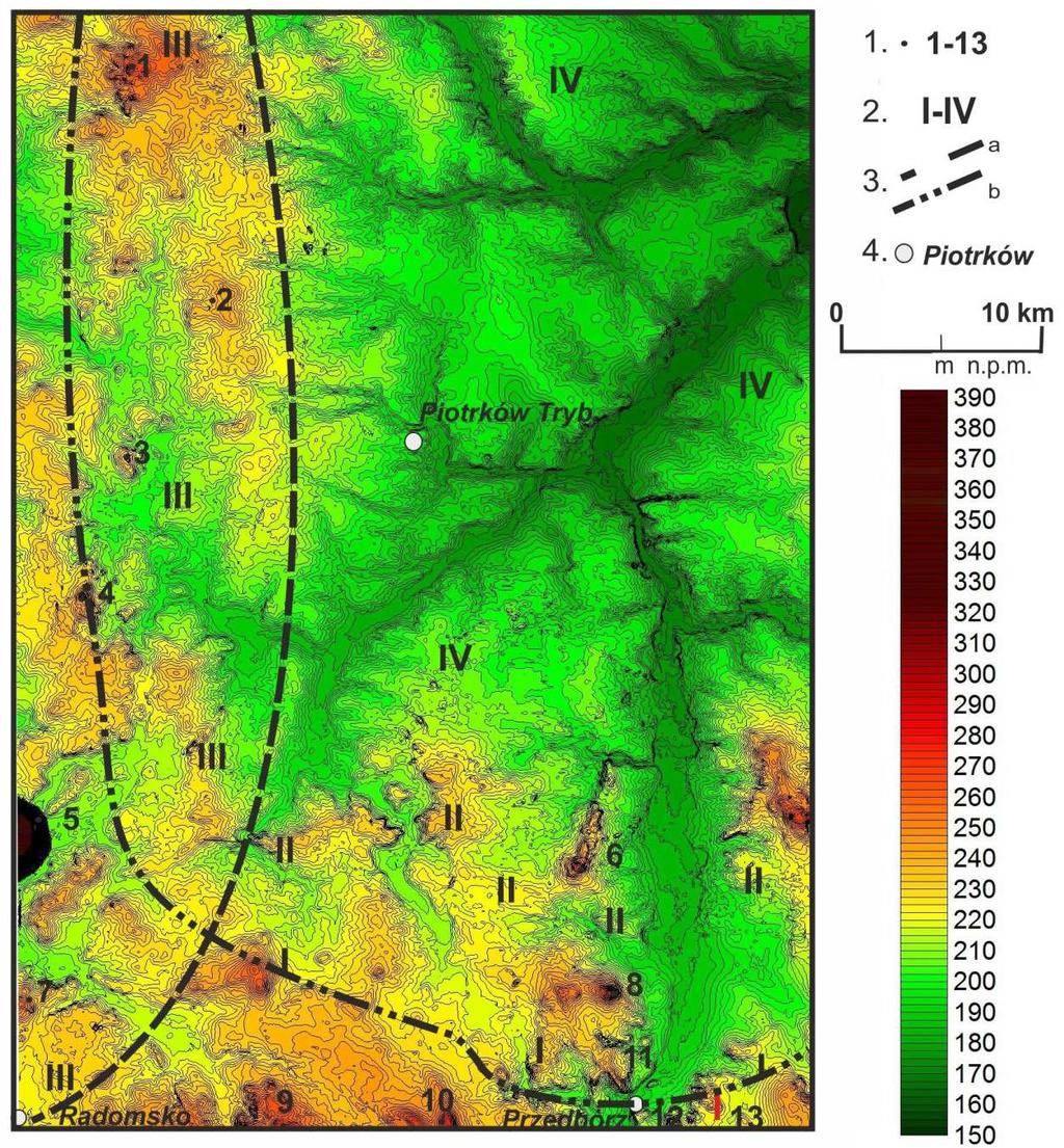 Załącznik (Annex) Model cyfrowy rzeźby (DTM) obszaru między Piotrkowem Trybunalskim, Radomskiem a Przedborzem na podstawie map topograficznych 1:10 000, układ 1992 (cięcie poziomicowe 2,5 m) 1