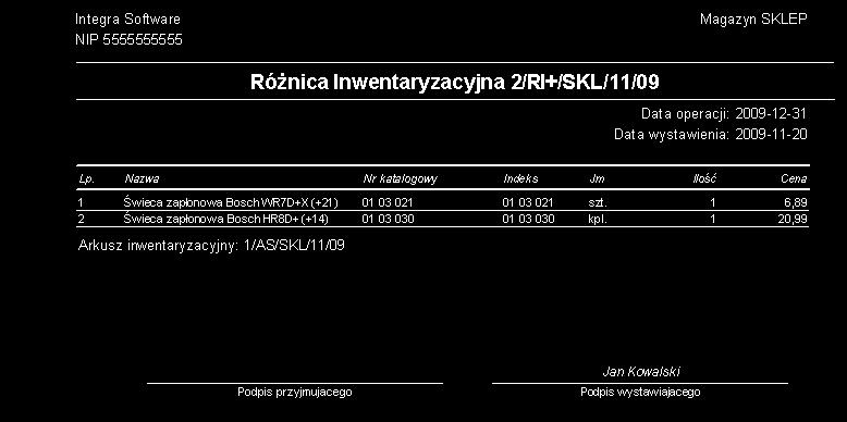 inwentaryzacji wybór