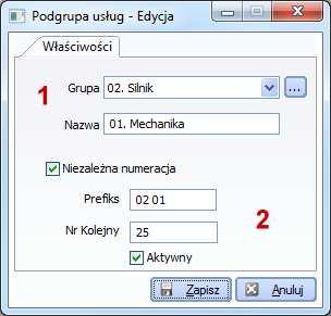 Rys. 6.6-4 Karta Podgrupa usług Nowy Grupy kontrahentów (Rys. 6.6-5) (Menu programu -> Kartoteki -> Kontrahenci - Inne -> Grupy) 1.