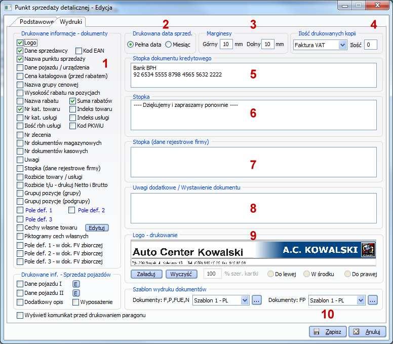 6. Parametry cenowe stosowane ceny oraz algorytmy obliczania podatku VAT na dokumentach sprzedaży. 7.