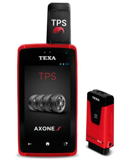SYSTEMY TPMS 21 Texa Axone S TPS + Navigator Nano S Axone S TPS to poręczne urządzenie diagnostyczne, dedykowane do obsługi systemów kontroli ciśnienia w kołach TPMS.
