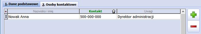 W górnym oknie wyświetlani są kontrahenci, jacy zostali wprowadzeni już do programu, wraz z informacją o adresie i NIP-ie.