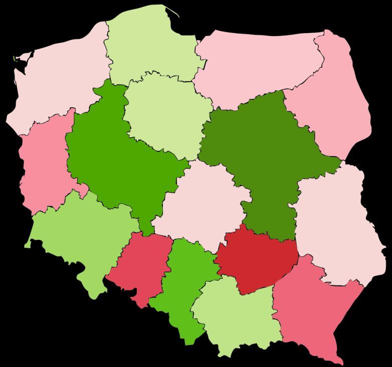 WOJEWÓDZTWA W SSM W ROKU 2012 Punktacja Powyżej średniej w 2012 Punktacja Poniżej średniej w