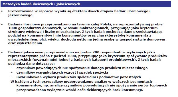 I. Wyniki badań ilościowych i jakościowych dotyczących konsumpcji mleka i wybranych produktów mleczarskich Poniżej zaprezentowane zostały wyniki badań przeprowadzonych przez Polską Izbę Mleka.