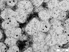 Mikrostruktura odlewniczego stopu magnezu MCMgAl6Zn1 w stanie: a) odlanym, b) przesyconym po ochłodzeniu w wodzie, c) przesyconym po ochłodzeniu na powietrzu, d) po starzeniu. Fig. 2.