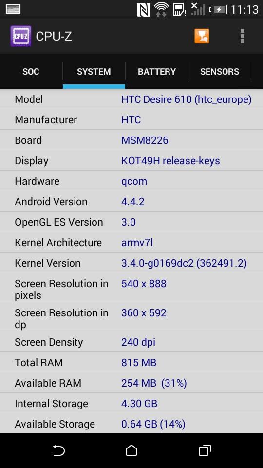 System i nakładka - 5 Desire 610 posiada system Android w najnowszej wersji 4.4, co należy uznać za zaletę, bowiem wciąż nie jest to standardem.