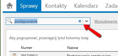 Jeśli po zakończeniu wyszukiwania chcesz zresetować kryteria szukania, naciśnij znak x znajdujący się w polu szybkiego wyszukiwania.