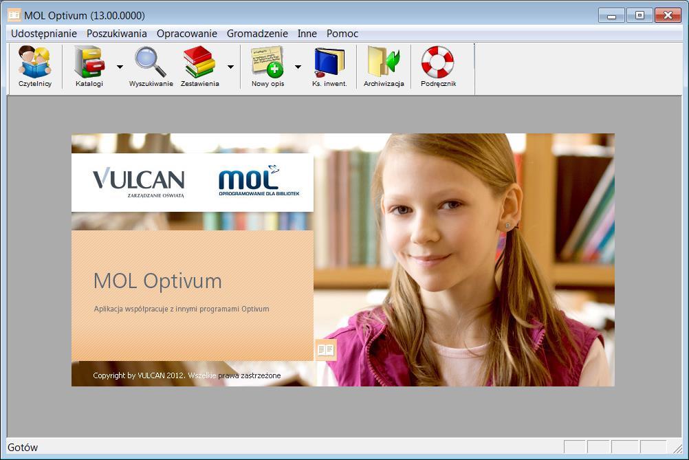 Jeśli baza została pomyślnie utworzona, wyświetli się okno programu MOL Optivum. Co należy zrobić, aby kontynuować pracę z programem MOL Optivum na nowym komputerze?