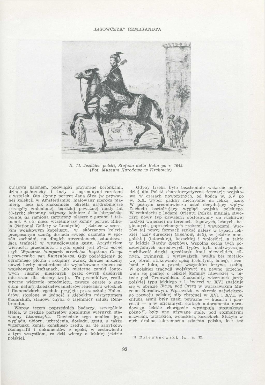 LISOWCZYK" REMBRANDTA Saw r SI s M - - T-t II. 11. Jeździec polski, Stefano delia Bella po r. 1645. (Fot.