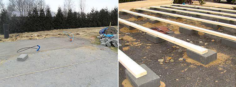 Rozmieszczenie bloczków betonowych pod konstrukcją jest ściśle związane z ilością i długością belek podwalinowych.