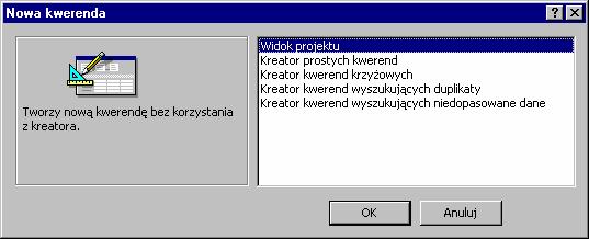 Kwerendy 25 uŝytkowników programu Access, stąd teŝ jego prezentacja wykracza poza ramy tej pracy. 4.