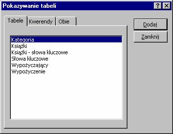 26 Wprowadzenie do projektowania baz danych oknie projektu kwerendy (rys. 4.3). Po dodaniu wszystkich obiektów źródłowych okno dialogowe naleŝy zamknąć klikając na przycisku Zamknij. Rys 4.2. Okno dialogowe PokaŜ tabelę Rys.