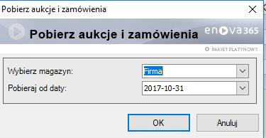3.1.1 Pobierz aukcje i zamówienia Po wywołaniu czynności Pobierz aukcje i zamówienia pojawi się okno parametrów.