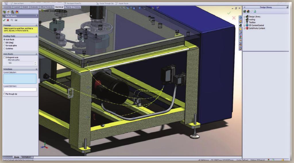 Długość i struktura danych dla zestawów kabli jest następnie importowana do E³.series, gdzie końcowe detale są dodane dla produkcji. E³.3D Routing Bridge umożliwia wymianę detali elektrycznego okablowania z narzędziami 3D MCAD.