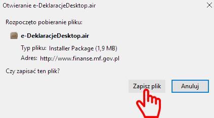 [17/44] Przechodzimy do pobrania aplikacji e-deklaracje Desktop. Naciskamy na link kliknij tutaj. Rysunek 28.