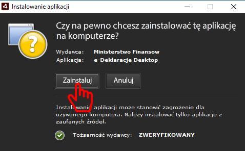 [19/44] o KROK 5 Instalacja aplikacji. Naciskamy przycisk Zainstaluj Rysunek 33.