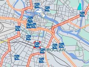znajdujących się w bazie danych mapowych (np. miejscowości, ulic, skrzyżowań, lotnisk, obiektów topograficznych itp.