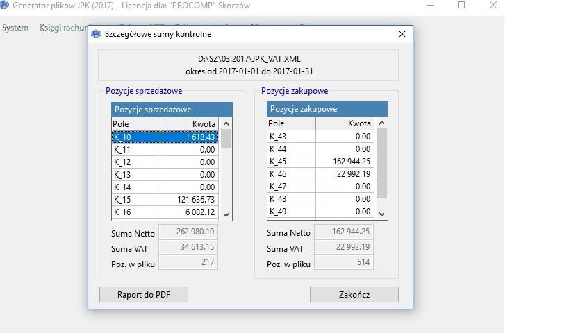 To zestawienie można wydrukować naciskając przycisk Raport do PDF.