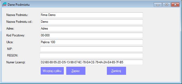 Rozpoczęcie pracy Wczytanie licencji Rysunek 1 Wczytanie licencji Po instalacji program działa w trybie demo. W wersji demo możliwe jest wpisanie do bazy danych tylko 5 rekordów.