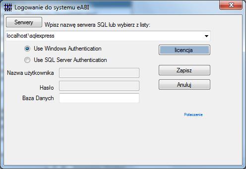 z instancją. Wybrać tryb autoryzacji użytkownika oraz nazwę bazy danych. Opcja Serwery wyszukuje w sieci zainstalowane serwery MS SQL.