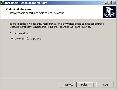 W następnym oknie należy wybrać, czy instalator ma utworzyć skrót do programu na pulpicie.