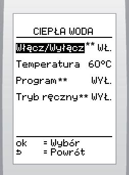 1 Ogrzewane Menu 3.2 Cepła woda** Menu 3.