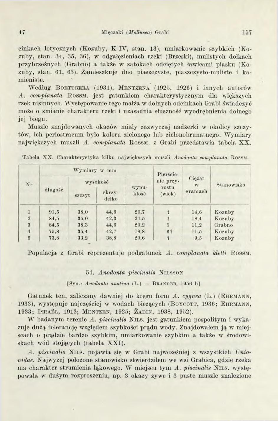 47 Mięczaki (M ollusea) Grabi 157 cinkach lotycznych (K ozuby, K-IY, stan. 13), um iarkow anie szybkich (K o zuby, stan.