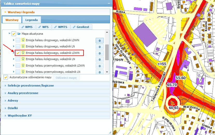 poniższym zrzucie ekranu: Aby zobaczyć emisję hałasu kolejowego w dzień należy
