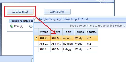 (rys. 21) Przeglądanie pliku importu Przed dokonaniem importu kartotek program daje nam możliwość określenia reakcji na istniejące kartoteki czy program ma pomijać czy też nadpisywać kartotekę jeśli