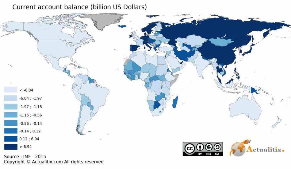 Bilans płatniczy poszczególnych krajów jest stosunkowo zróżnicowany: dodatnie saldo bilansu płatniczego cechuje kraje eksploatujące i sprzedające swoje surowce mineralne lub wytwarzające produkty