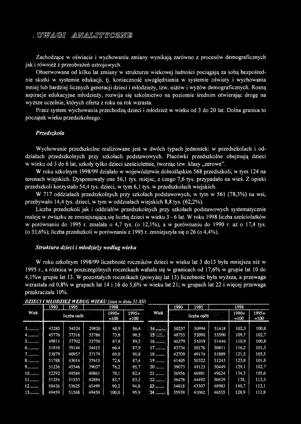 Przez system wychowania przechodzą dzieci i młodzież w wieku od 3 do 20 lat. Dolna granica to początek wieku przedszkolnego.