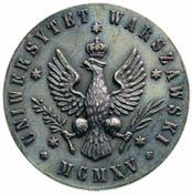 WARSZAWIE; u góry: PRZEZ OÂWIAT DO WOLNOÂCI, sygn. S.W. (Stefan WiÊniewski), bia y metal 28 mm, Strza kowski 313, na rancie punca SR I- 125,- *1073.