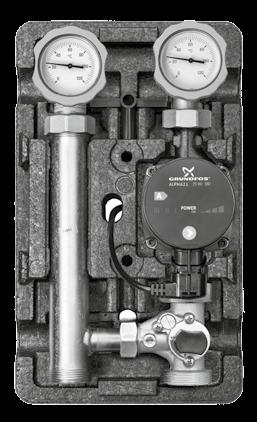 System zabudowy kotłowni do 70 kw Grupy pompowe Edycja 8 Grupa pompowa Meibes MK/8 (z mieszaczem) 3-drogowy zawór mieszający typu T z płynnie regulowanym Bypass em Kompletna, z pompą lub bez pompy