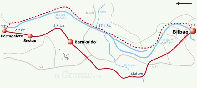 Etap 8 Bilbao - Portugalete (18.3 km) Są różne warianty by przejść Bilbao i jego metropolię. Można iść, tą która ci się podoba, lub oznakowaną oficjalnie jako camino.