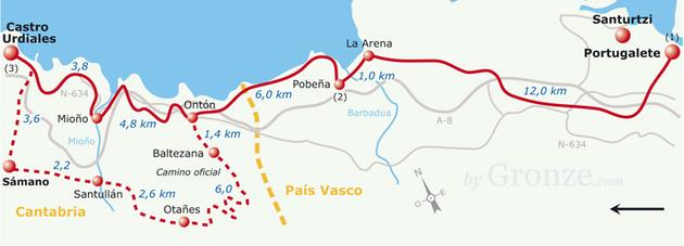 Etap 9 Portugalete - Castro Urdiales (38.4 km) Jeśli nocowałeś w refugio w Muskiz/Pobeña, łatwo będzie dojść do Castro oficjalną trasą Camino.