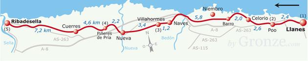 Etap 17 Llanes - Ribadesella (27.2 km) Wychodzimy na główną szosę AS-263, w kierunku Ribadesella.