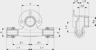 Viega Smartpress- trójnik ze złączkami naściennymi nr wzoru 6724.3 Nr kat.