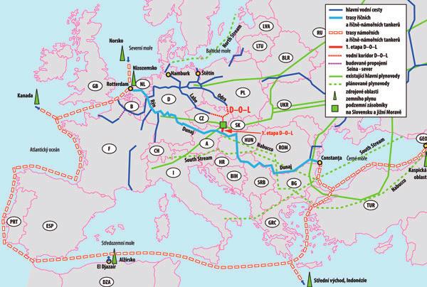 Kanał ma przecinać Czechy od granicy z Polską na północy do południowej granicy z Austrią lub Słowacją (w zależności od wariantu).