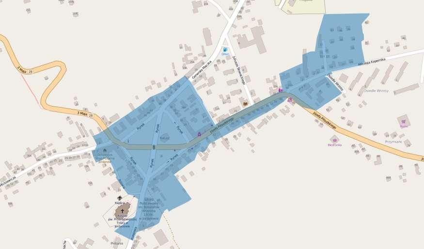PODOBSZAR REWITALIZACJI NR 6 W REJONIE ULIC RYNEK I KOPERNIKA Rynek w Jordanowie pełni dla mieszkańców miasta i okolic funkcje: administracyjną, komunikacyjną i handlową, gdyż centralnie w Ratuszu