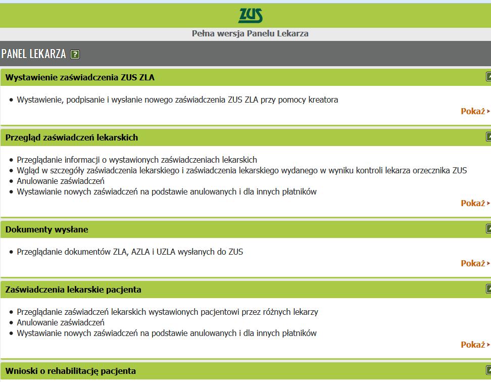 Profil PUE ZUS dla lekarza wersja mobilna Lekarz ma możliwość wystawiania elektronicznych