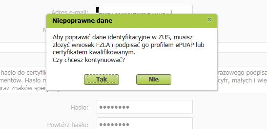 Zmiana danych identyfikacyjnych lekarza Jeśli w trakcie składania wniosku o certyfikat okazało się, że dane identyfikacyjne lekarza nie są aktualne i lekarz zaznaczył opcję [Dane nie są poprawne],