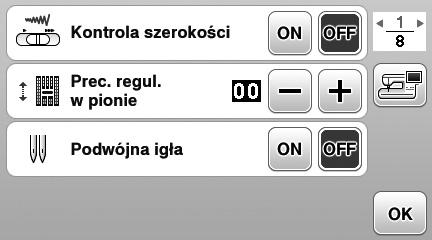 Korzystni z krnu LCD Ekrn ustwiń Niśnij przyisk, y zminić omyśln ustwini mszyny (pozyj ztrzymni igły, krn powitlny itp.).