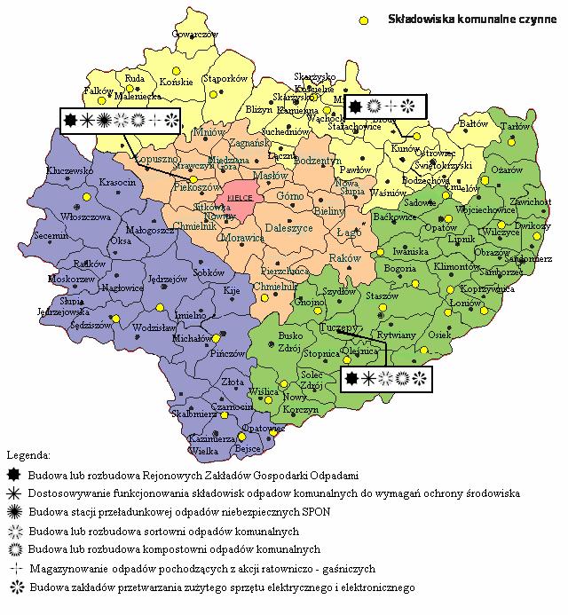 Rys. 1 Lokalizacja Regionalnych Zakładów Gospodarki Odpadami (RZGO) proponowanych do odzysku i unieszkodliwiania odpadów z gmin powiatu kieleckiego Zakład Unieszkodliwiania Odpadów w Promniku (ZUO)
