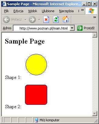 Dokument HTML Plik HTML Pliki załączników = <h2>sample Page</h2> Shape 1: <img