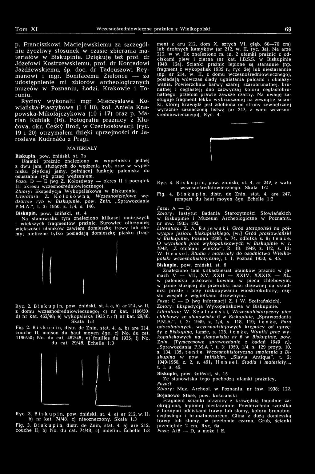 Bonifacemu Zielonce za udostępnienie mi zbiorów archeologicznych muzeów w Poznaniu, Łodzi, Krakowie i Toruniu. Ryciny wykonali: mgr Mieczysława Kowiańska-Piaszykowa (1 i 18), kol.