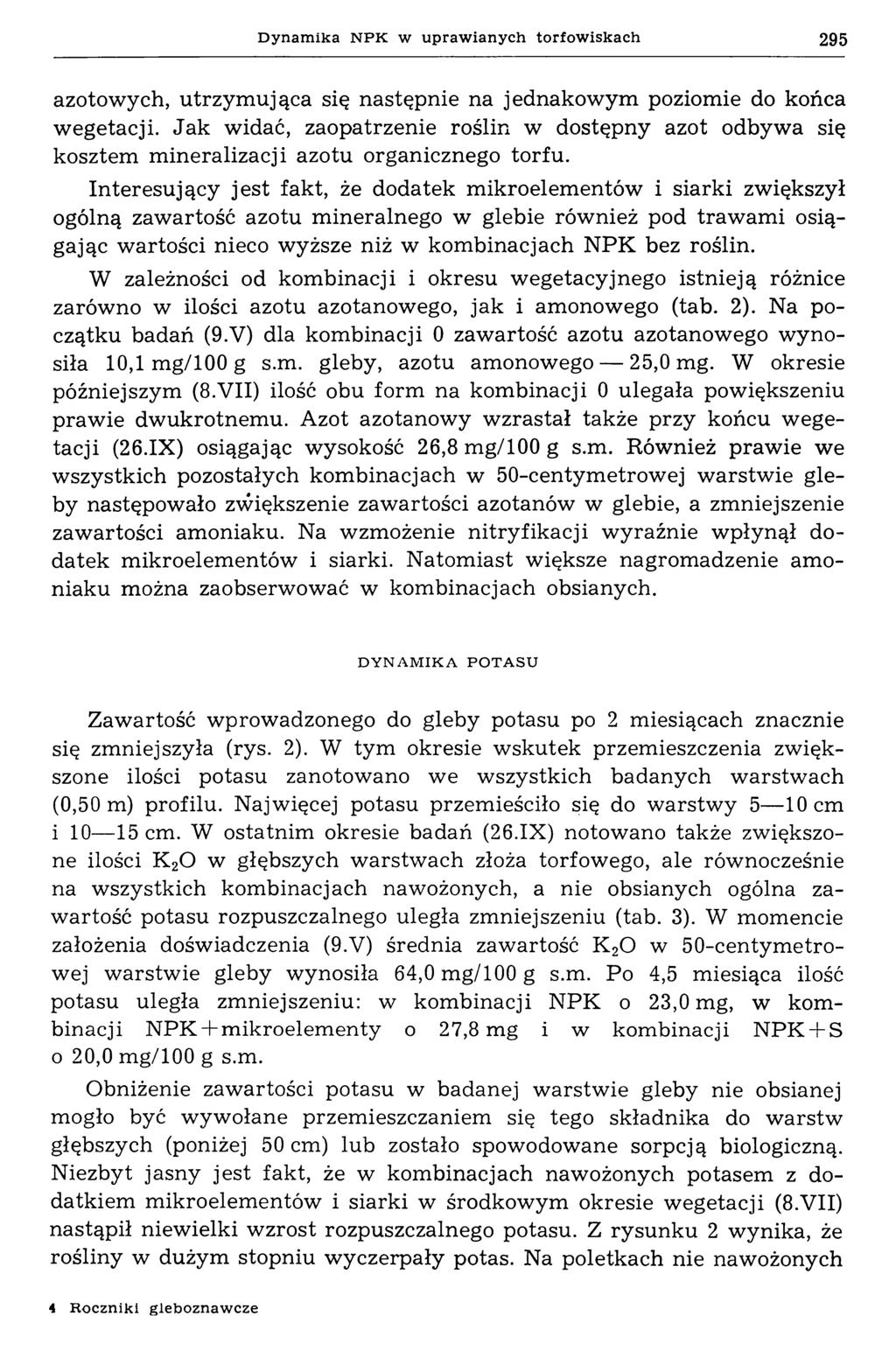 D y n a m ik a N P K w u p r a w ia n y ch to r fo w isk a c h 295 azotowych, utrzymująca się następnie na jednakowym poziomie do końca wegetacji.