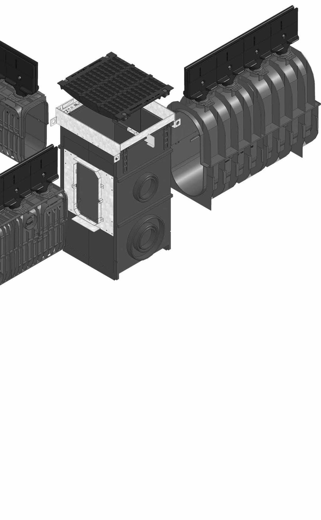 7 5 6 1 ścianka czołowa 100, pełna 2 kanał RECYFIX HICAP G 100 z tworzywa z nasadą z żeliwa sferoidalnego EN-GJS-500-7 3 kanał RECYFIX HICAP G 150 z tworzywa z nasadą z żeliwa sferoidalnego