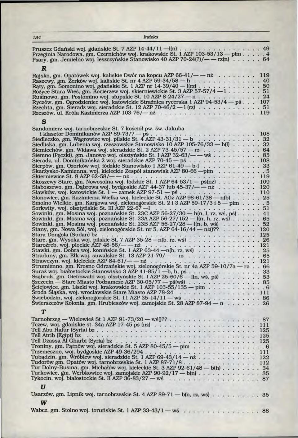 134 Indeks Pruszcz Gdański woj. gdańskie St. 7 AZP 14-44/11 -l(n).............. 49 Przeginia Narodowa, gm. Czernichów woj. krakowskie St. l AZP 103-53/13- plm.. 4 Psary. gm. Jernieino woj.